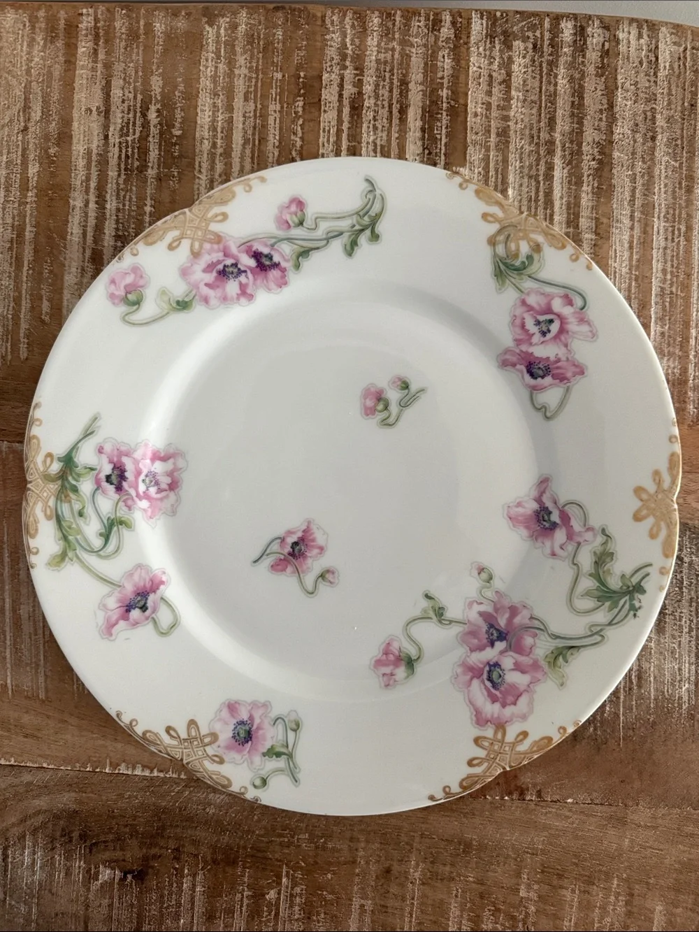 Theodore HAVILAND Limoges Dinner Plate Pink Poppies 9.5” Scalloped Antique